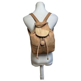 Vintage Fendi Textured Leather Drawstring Backpack Late 1980s Beige