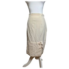 Falda lápiz Vintage Versace en mezcla de seda c. principios de los 90 Ivory XL