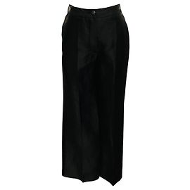 Chanel 2009 glänzende Leinenhose in Schwarz mit CC-Logo-Knopf