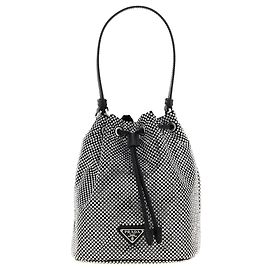 Prada Crystal Satin Bucket Bag Brown Leather