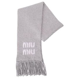 Miu Miu Mohair Logo Print Scarf Grey