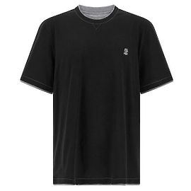 Brunello Cucinelli Crew Neck T-Shirt Schwarz mit gestapeltem Logo-Stickerei
