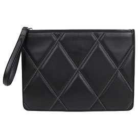 Salvatore Ferragamo Clutch matelassé nera con tracolla Medium