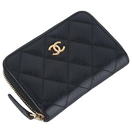 Chanel Tarjetero con cremallera Classic Caviar con logotipo en tono dorado