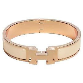Hermès Bracciale Rigido Blanc Narrow Cream Rose Gold
