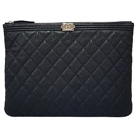 Chanel Boy Clutch Caviar New Medium Black Silver
