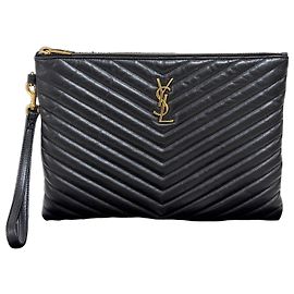 Autre Marque Chevron Stepp Clutch Gold New Medium Black
