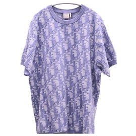 Dior Oblique Jacquard Kurzarm-Strick-T-Shirt in Blau