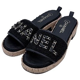 Chanel Sandali pantofole in tweed da donna Nero