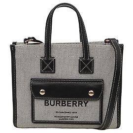 Burberry Freya Mini Two-Tone Canvas Leather Tote Bag Schwarz