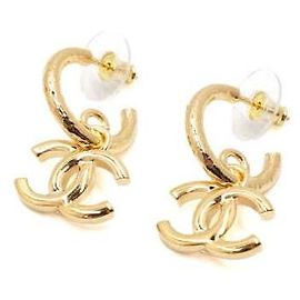 Chanel Pendientes de aro colgantes Logo CC
