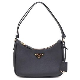 Prada Mini sac cabas et sac à épaule en cuir Saffiano noir avec logo triangle doré et bandoulière