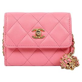 Chanel Mini Pink Golden Ball Chain Wallet Crossbody