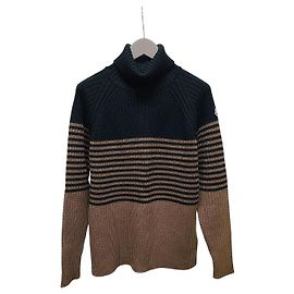 Moncler Maglia a collo alto a righe logo Green Beige