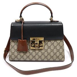 Gucci Borsa Top Handle Small in tela GG Supreme e pelle nera con lucchetto
