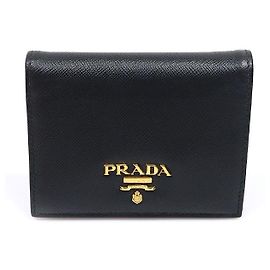Prada Cartera con Logotipo de Piel Saffiano Negra y Multicolor