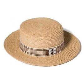 Cappello in rafia Miu Miu beige tabacco