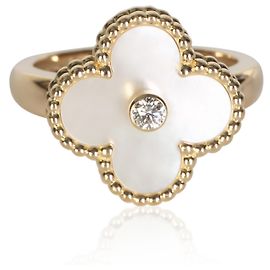 Van Cleef & Arpels Vintage Alhambra Ring aus Gelbgold, Perlmutt und Diamanten
