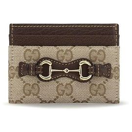 Tarjetero Gucci Horsebit Marrón Tejido GG Algodón