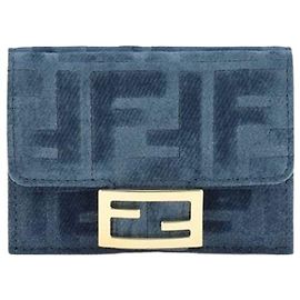 Fendi FF Monogramm Trifold Wallet aus blauem Jacquard