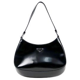 Prada Borsa a spalla Cleo in pelle spazzolata Nera
