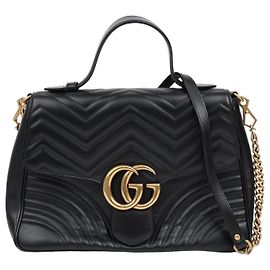 Gucci Borsa Tote GG Marmont media in pelle matelassé con manico superiore Nera