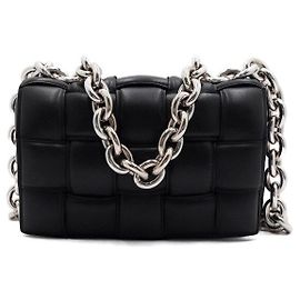 Bottega Veneta Borsa Intrecciato Ponte Nera con Manico, Catena, Modello Cassette, Tote Bag, Borsa a Spalla, Crossbody