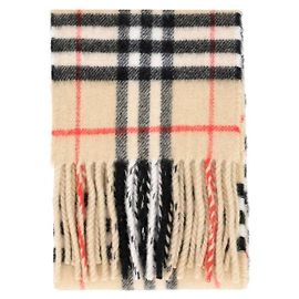 Burberry Sciarpa Slim Check in cashmere con frange