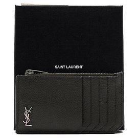 Autre Marque Cassandra Fragments Kartenetui mit Reißverschluss aus genarbtem Leder Dark Khaki