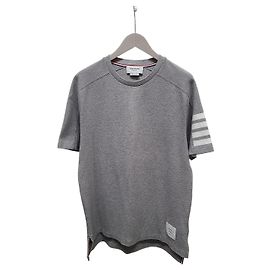 Thom Browne Graues Milano Baumwoll-T-Shirt mit kurzen Ärmeln