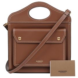 Burberry Mini borsa tote in pelle con tasche a contrasto Marrone