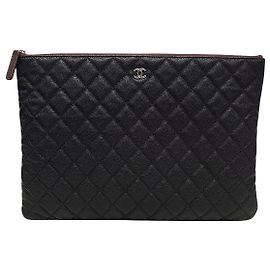 Chanel Bolso de mano Classic Large Series en cuero caviar negro y plata
