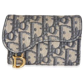Portacarte Saddle Bloom in jacquard Blue Oblique Christian Dior