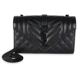 Autre Marque Saint Laurent Black Grain De Poudre Monochrome Triquilt Small Envelope Flap