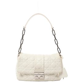 Borsa a tracolla Christian Dior New Lock in pelle Cannage con catena, Bianco