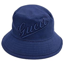 Gucci Bob en coton avec logo brodé Navy Unisexe