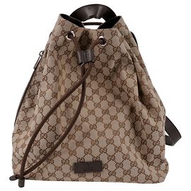 Gucci Drawstring Brown Canvas Backpack