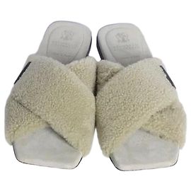 Brunello Cucinelli Embellished Shearling Slide Khaki