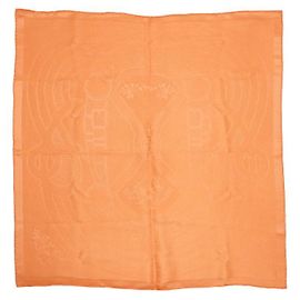 Hermès Seiden-Bandana-Quadrat mit orangefarbenen Blattstickereien