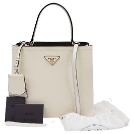 Prada Borsa Tote Panier Saffiano White Large con dettagli dorati