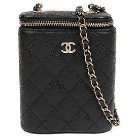 Chanel Mini Bolsa Tiracolo Classic Caviar Vanity Banhada a Ouro Preta