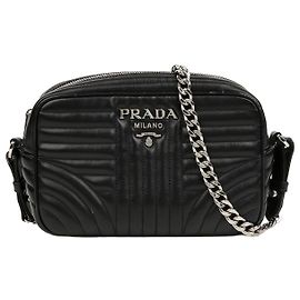 Prada Diagram Metal Logo Leather Chain Shoulder Bag Black