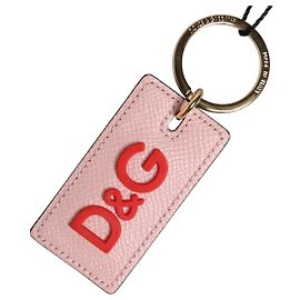 Dolce & Gabbana Schlüsselanhänger aus rosa Kalbsleder mit DG-Logo Metallring