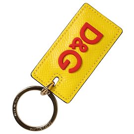 Dolce & Gabbana Herren-Schlüsselanhänger aus gelbem Kalbleder mit Logo und Metallring