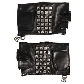 Dolce & Gabbana Guanti mitoni in pelle nera borchiata da uomo