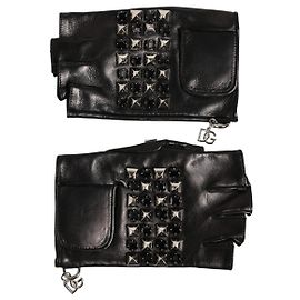 Dolce & Gabbana Guanti mitoni in pelle nera con borchie da uomo
