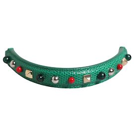 Dolce & Gabbana Grüner verzierter Ledergriff für Damenhandtaschen Schulterriemen