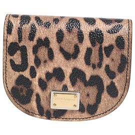 Dolce & Gabbana Monedero pequeño de piel de becerro con estampado de leopardo marrón