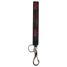 Dolce & Gabbana Black Burgundy Nylon DG Logo Crown Holder Keychain Keyring
