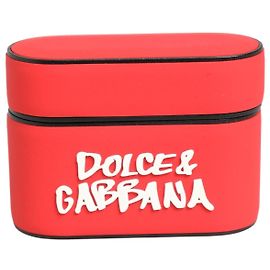 Dolce & Gabbana Airpods-Case für Herren aus rotem PVC mit geprägtem DG-Logo und Klappenhalter